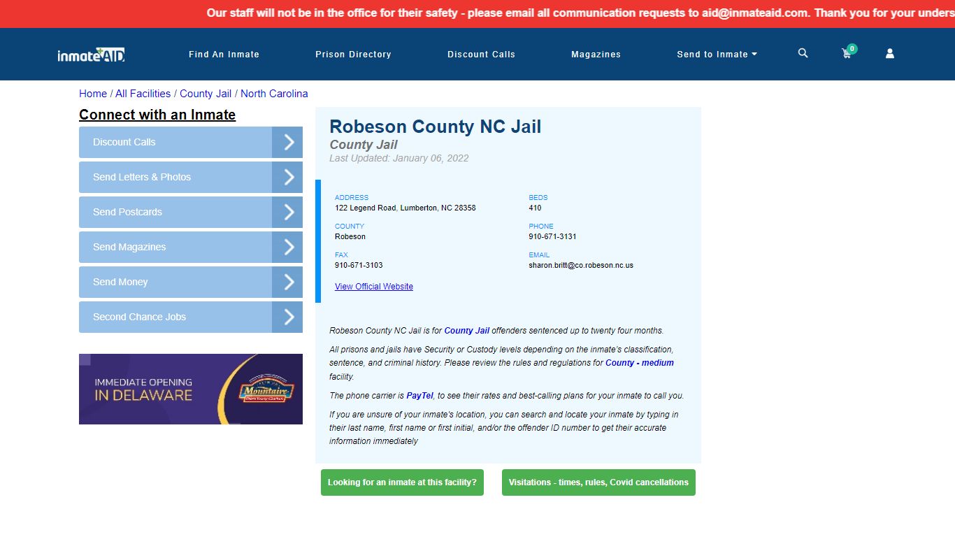 Robeson County NC Jail - Inmate Locator - Lumberton, NC